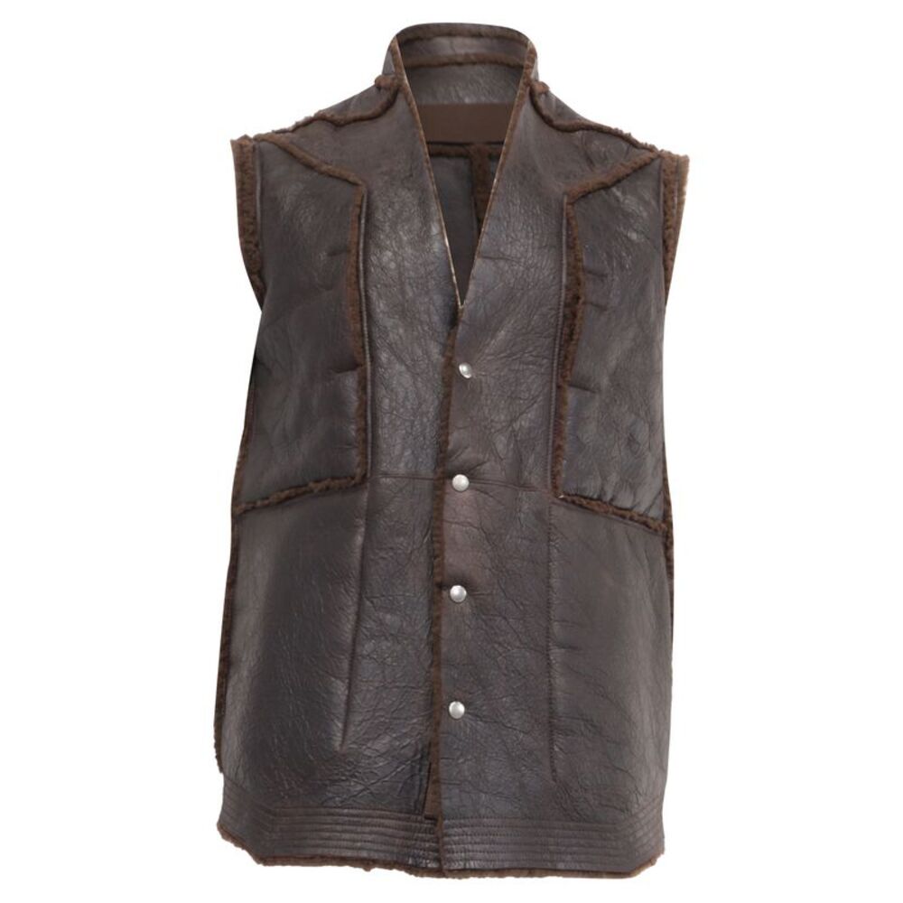 Rick Owens Fogpocket Shearling Vest in Brown Lamb Leather